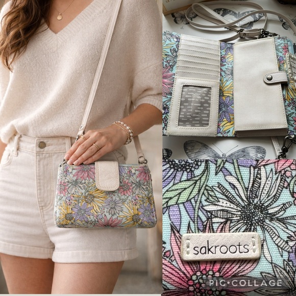 Sakroots Handbags - Sakroots large smartphone wristlet wallet, Pastel Flower Garden, Crossbody Bag